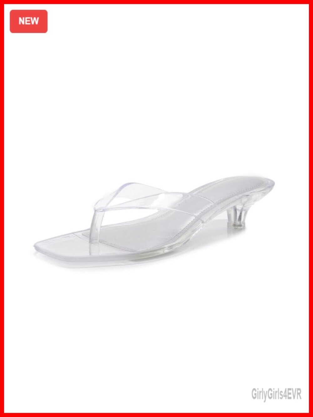 Jelly Kitten Heel Thong Sandals Women's Clear Square Toe Summer Slides